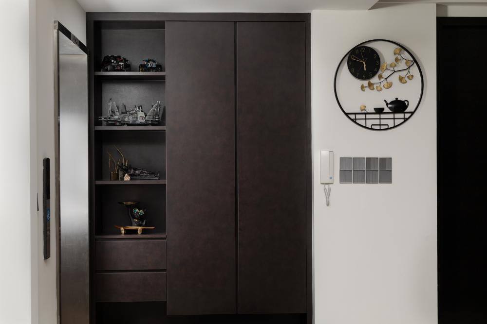 Modern Entryway with Feature Wall and Ceiling Light