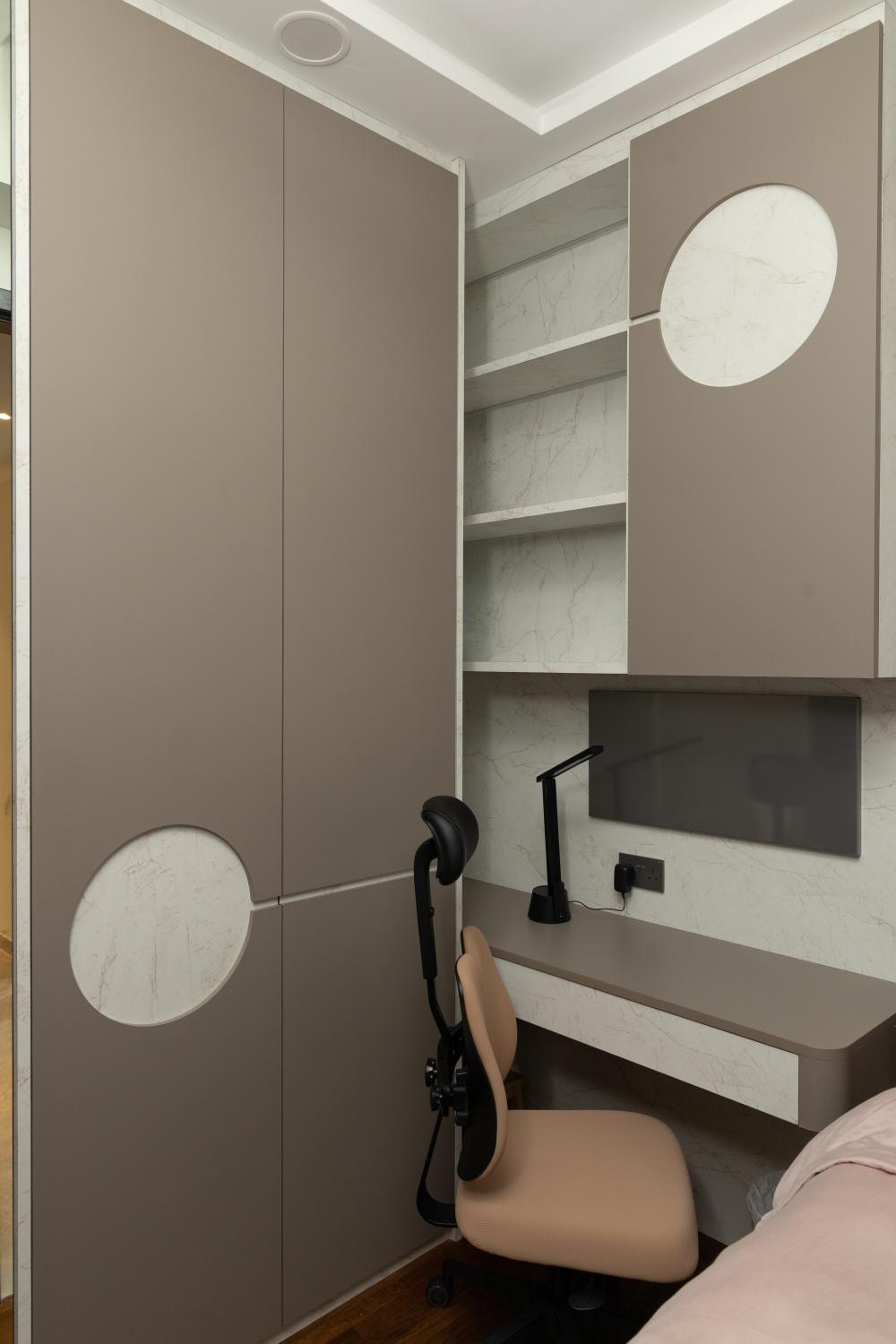 Modern Bedroom with Bookshelf and Platform Bed