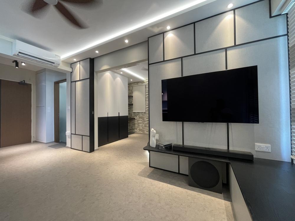 Modern Living Room with Vinyl Flooring and Feature Wall