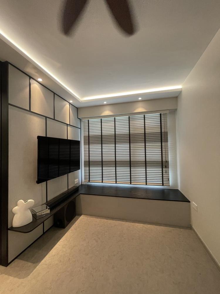 Modern Living Room with Vinyl Flooring and Feature Wall