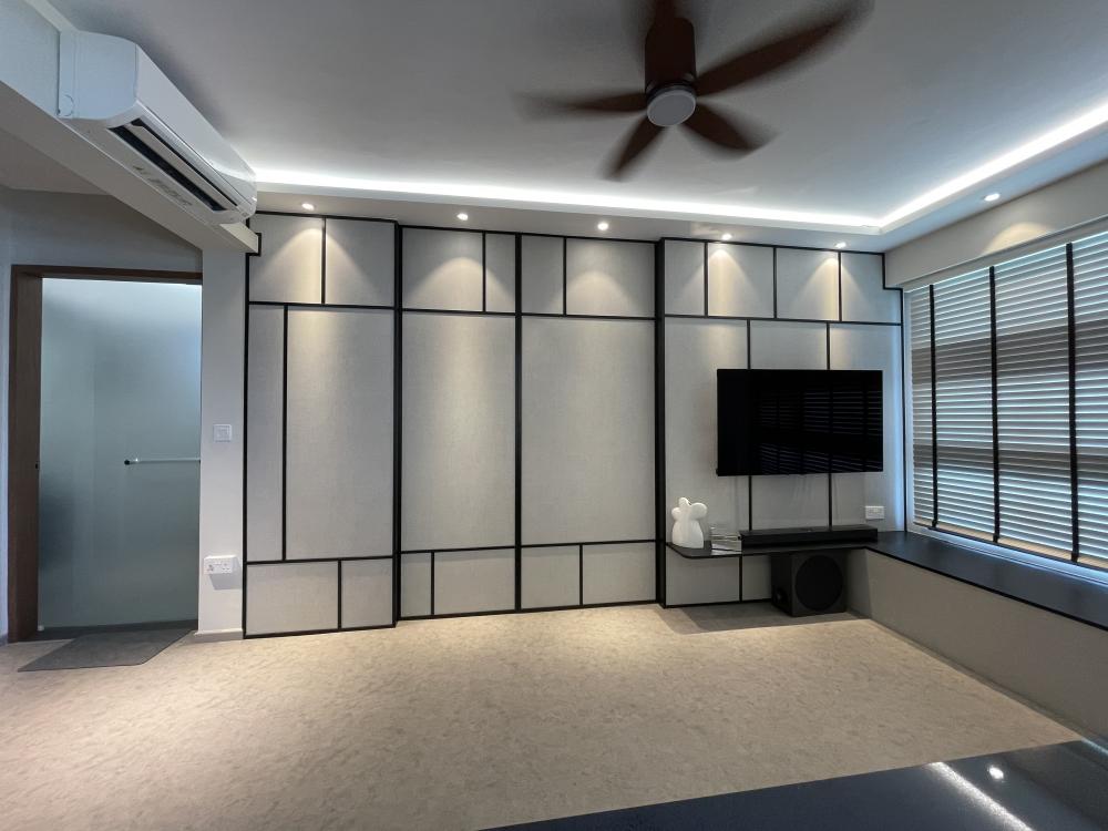 Modern Living Room with Feature Wall and Bay Window