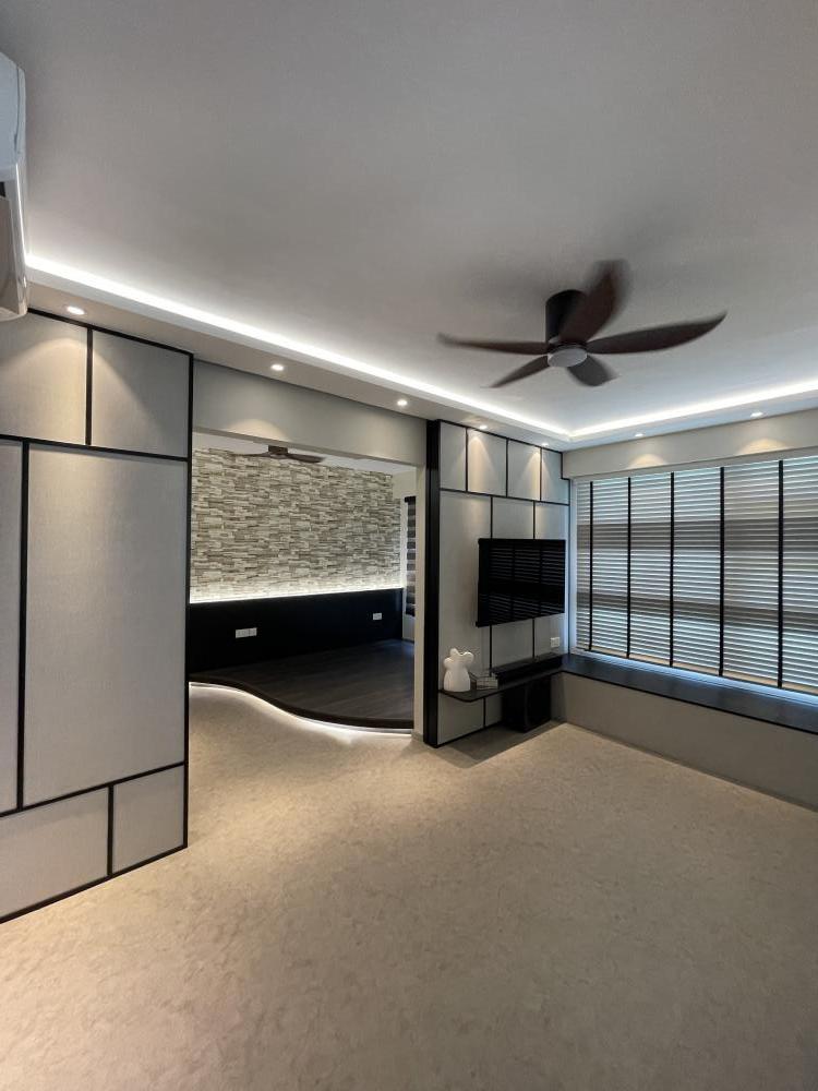 Modern Living Room with Feature Wall and Bay Window