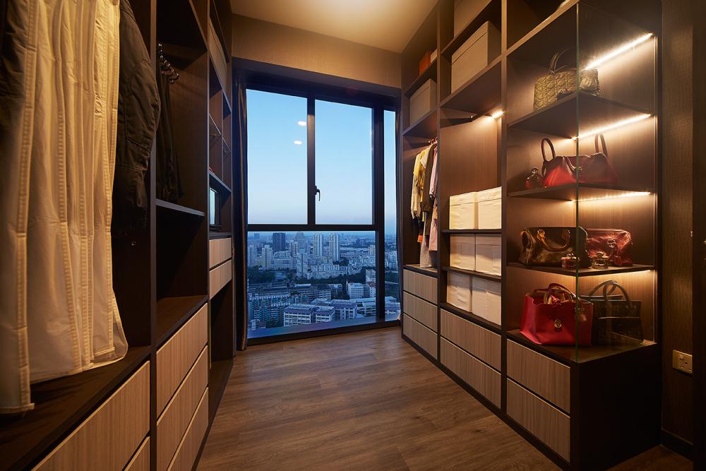 Modern Bedroom with Parquet Floor and Wardrobe