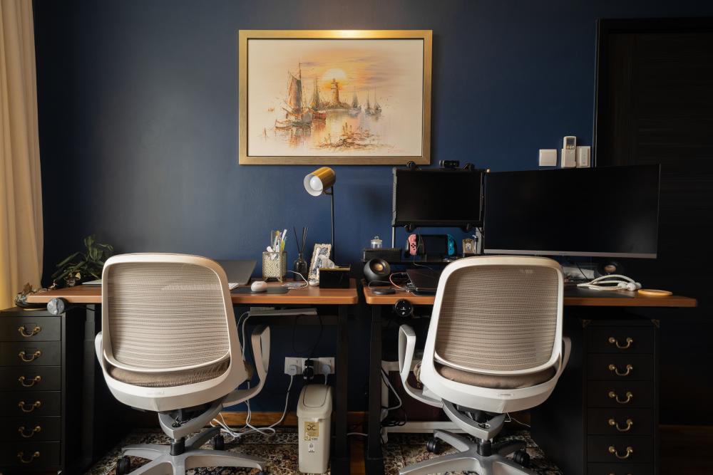 Vintage Study with Bookshelf and Drop Light