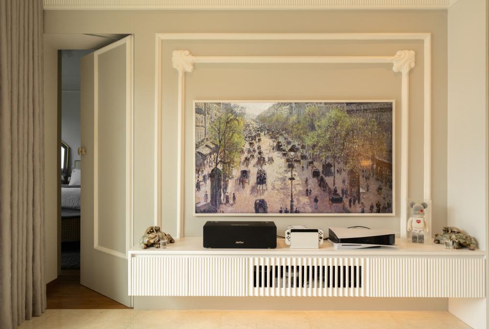 Vintage Living Room with TV Console and TV