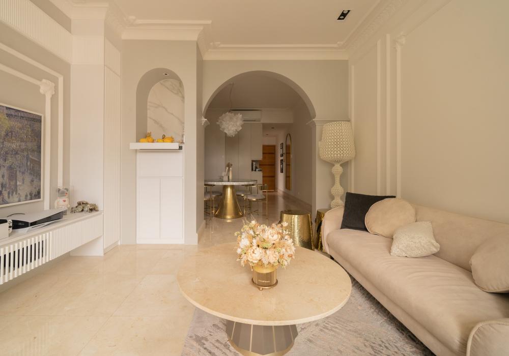 Vintage Living Room with Feature Wall and Carpet