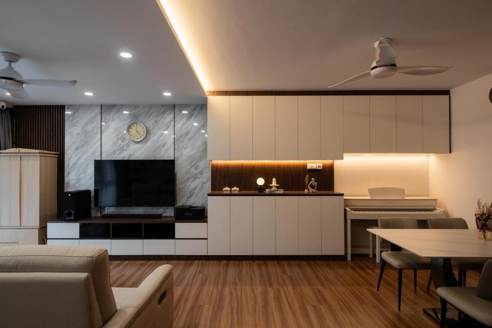 Modern Living Room with TV Console and Feature Wall
