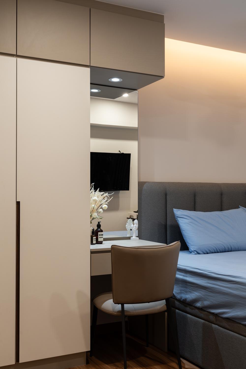 Modern Bedroom with Downlights and Bedside Table