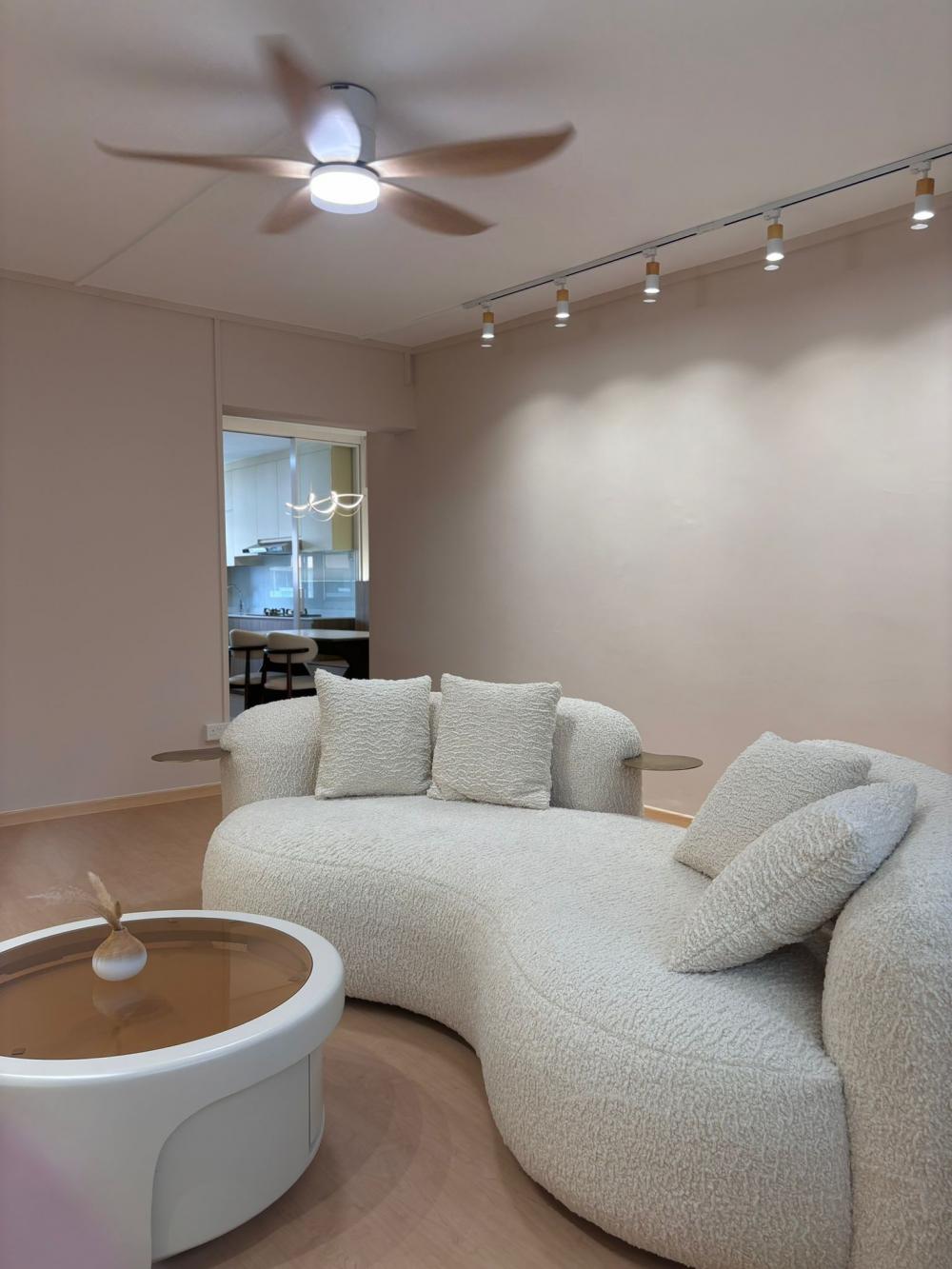 Contemporary Living Room with Vinyl Flooring and Downlights