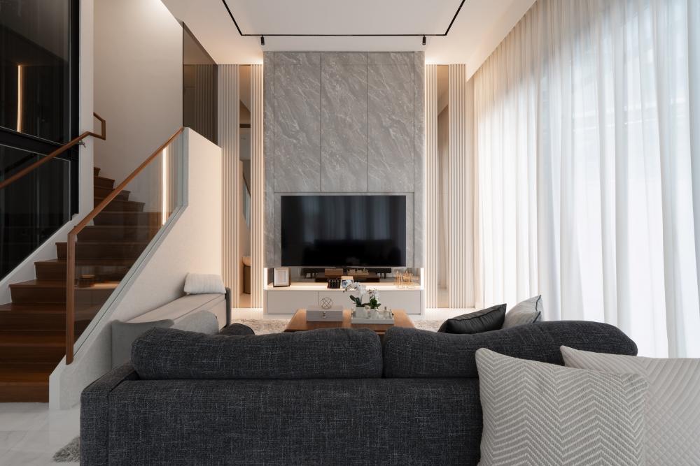 Modern Gaming Room with TV Console and Sofa