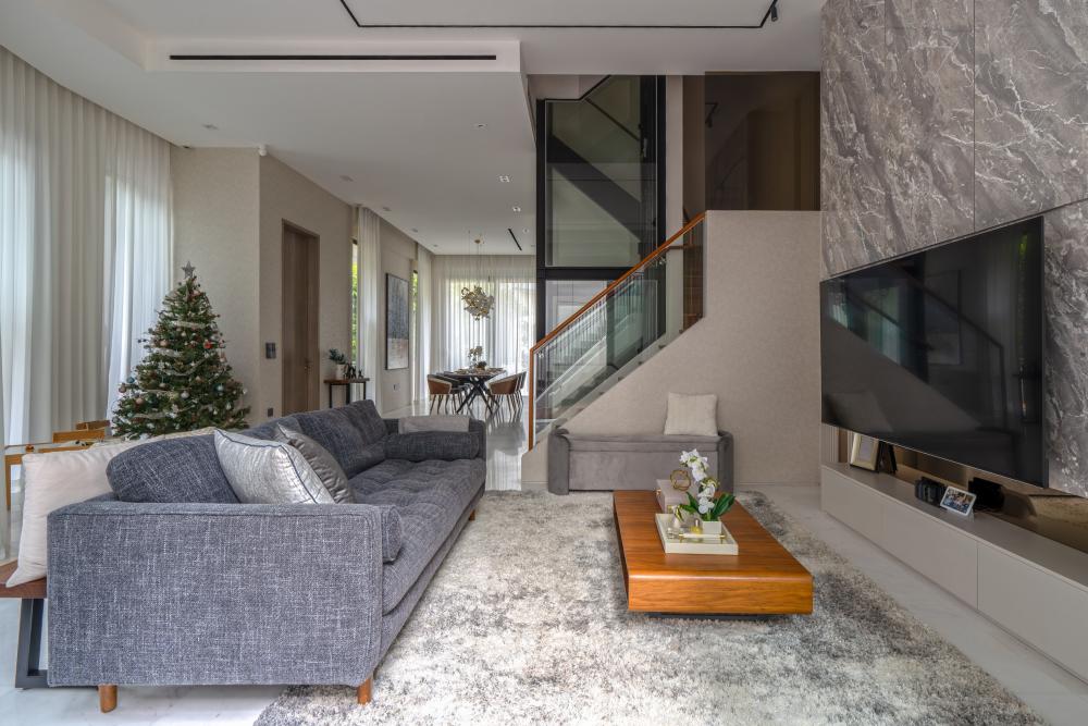 Modern Living Room with Feature Wall and Downlights