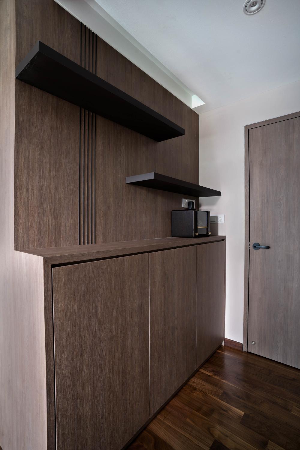 Contemporary Gaming Room with Vinyl Flooring and Storage Cabinets