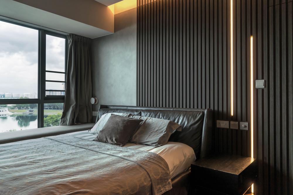 Contemporary Bedroom with Ceiling Light and Bedside Table