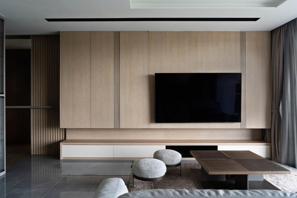 Contemporary Living Room with Marble Floor and TV Console