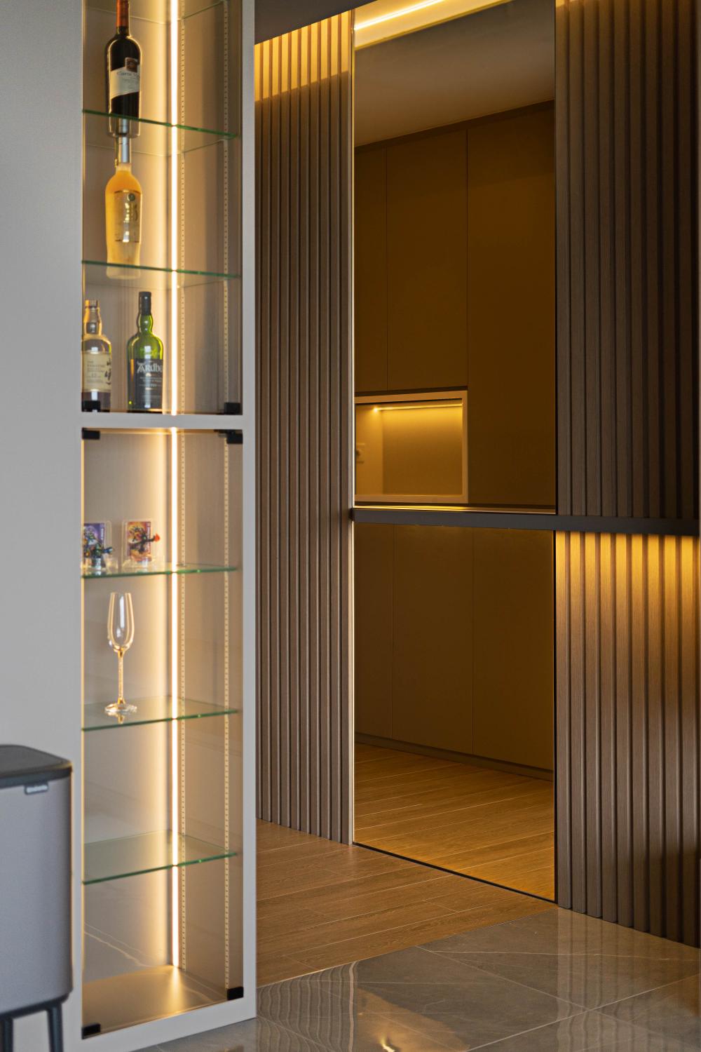 Contemporary Entryway with Feature Wall and Mirror