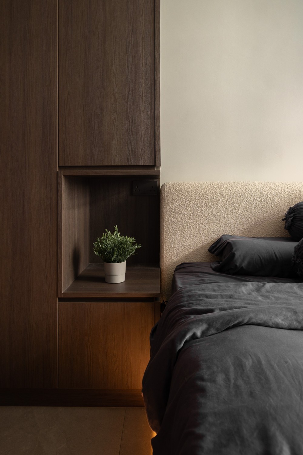 Modern Bedroom with Bookshelf and Platform Bed