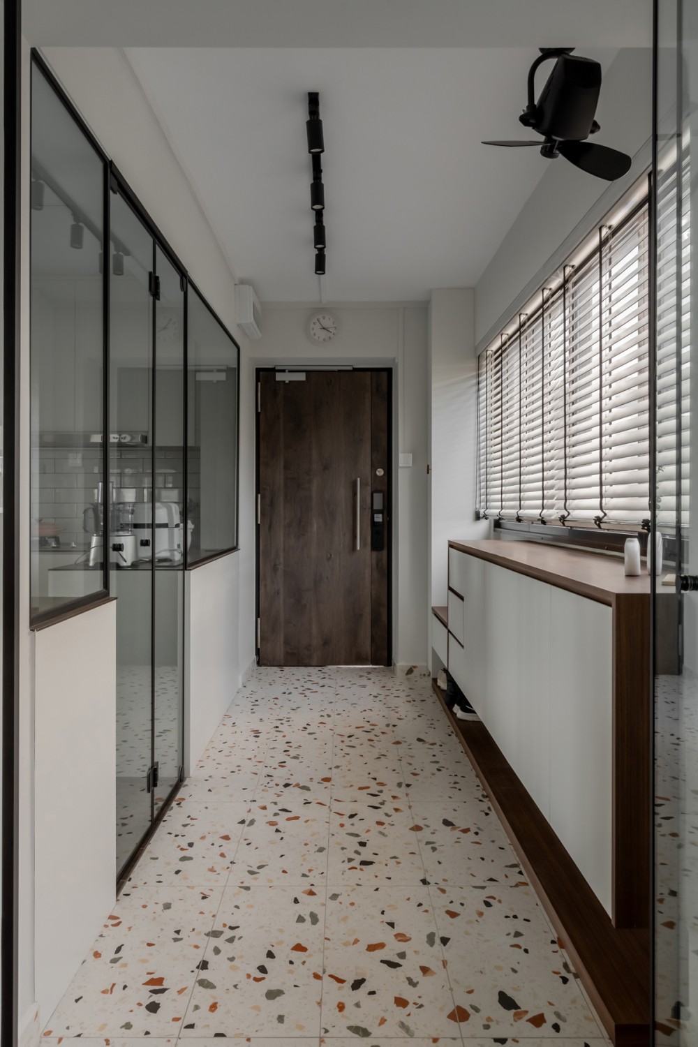 Modern Entryway with Seating Bench and Storage Cabinets