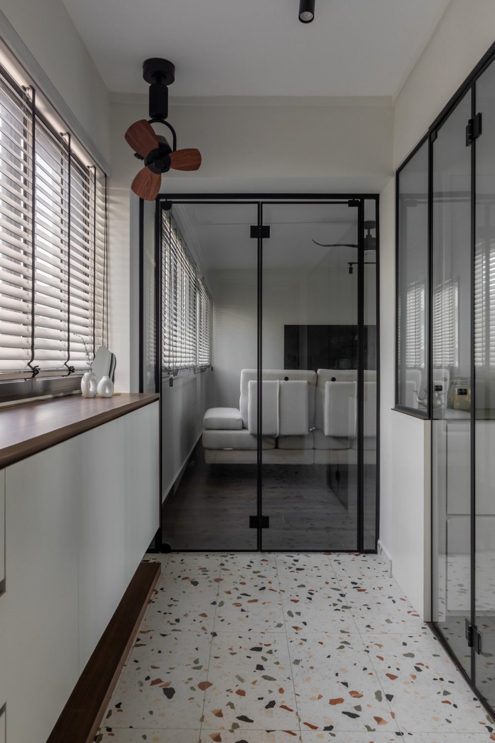 Modern Entryway with Glass Door and Seating Bench