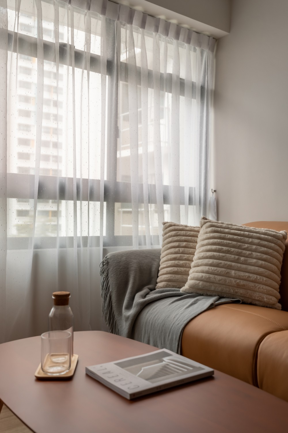 Contemporary Living Room with Curtain and Sofa