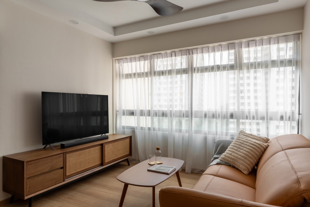 Contemporary Living Room with Vinyl Flooring and TV Console