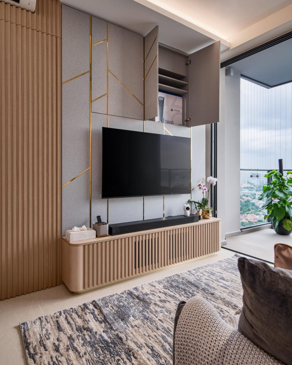 Modern Home Theatre with Sofa and L-Shaped Sofas