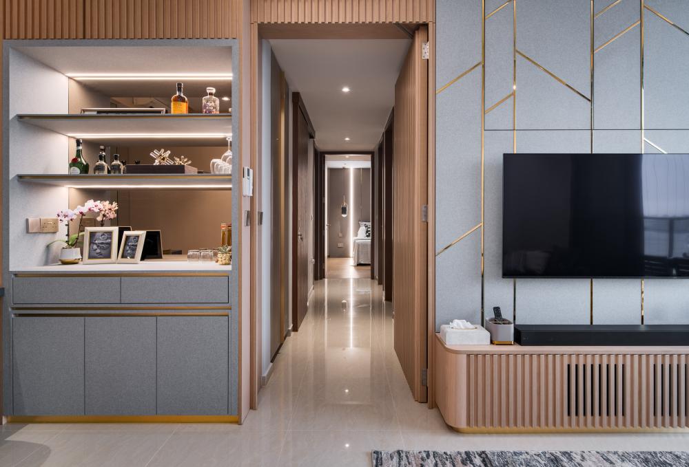 Modern Home Bar with Bar Counter and Drinkware