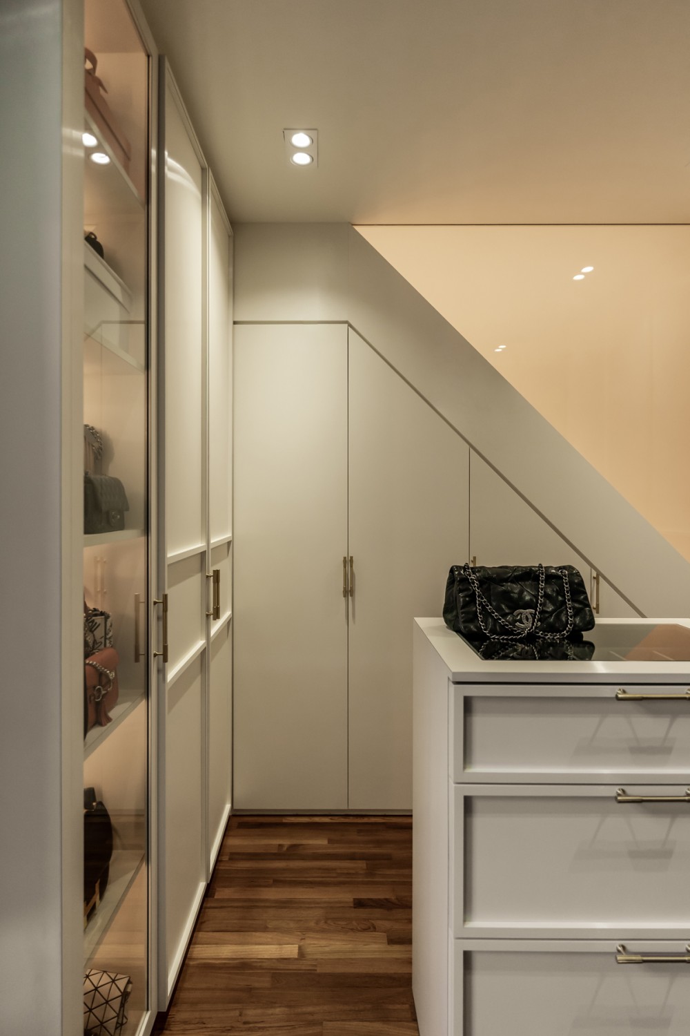 Contemporary Walk-in Wardrobe with Wardrobe and Downlights