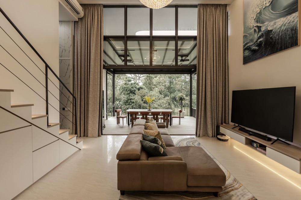 Contemporary Living Room with TV Console and Feature Wall