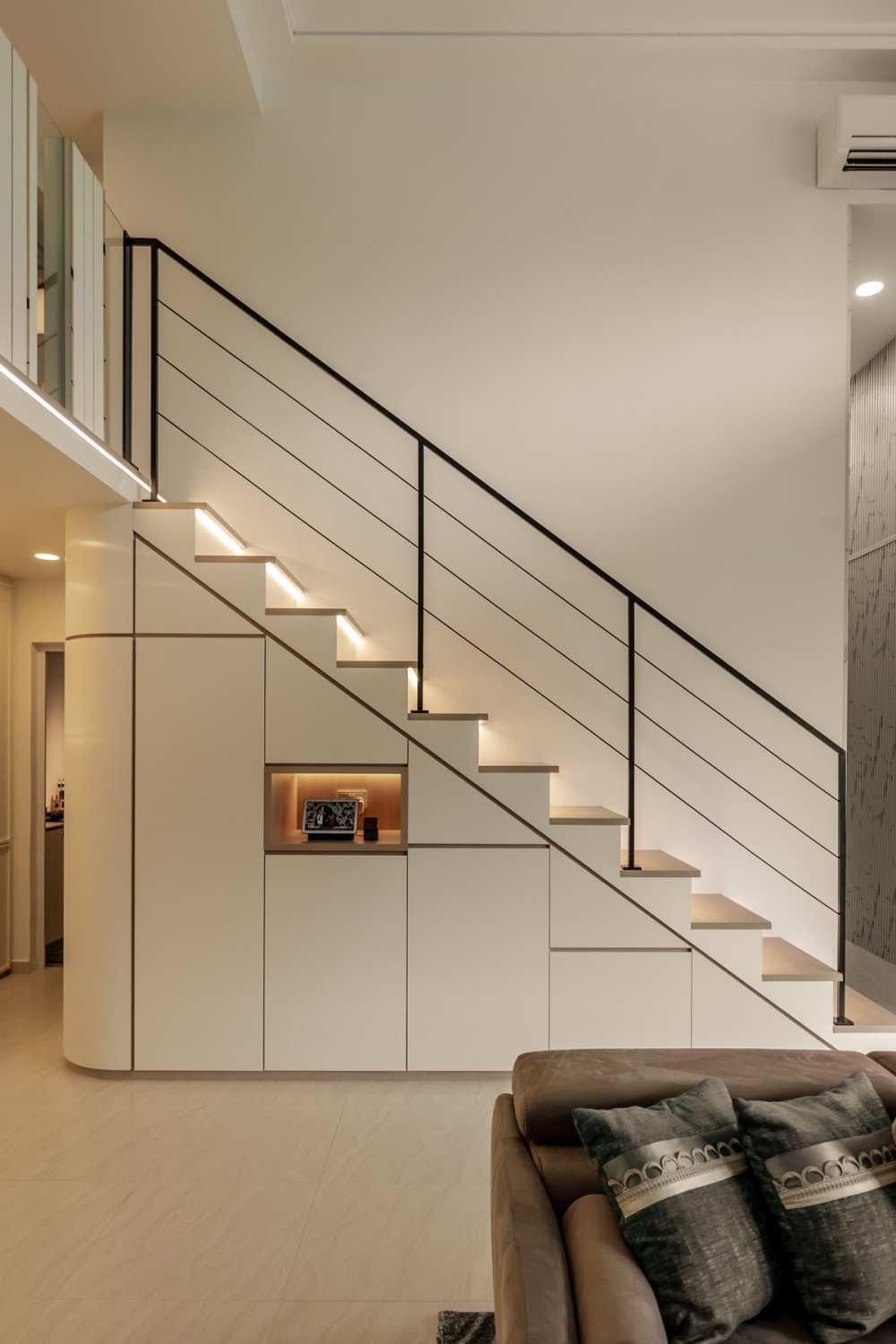 Contemporary Entryway with Feature Wall and Staircase