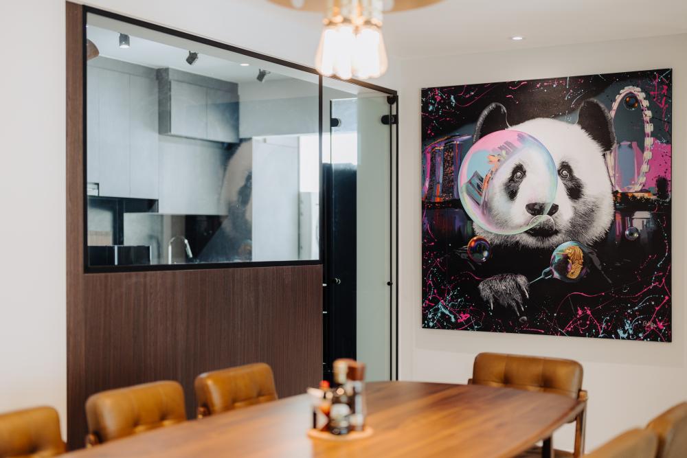 Contemporary Dining Room with Drop Light and Dining Table