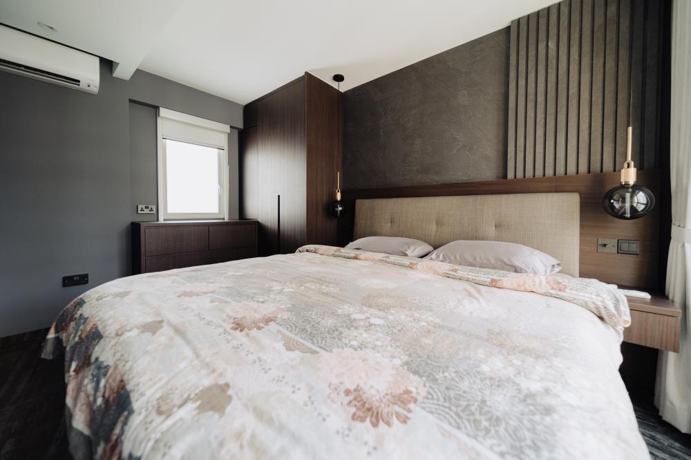 Contemporary Bedroom with Built-in Bed and Sideboard