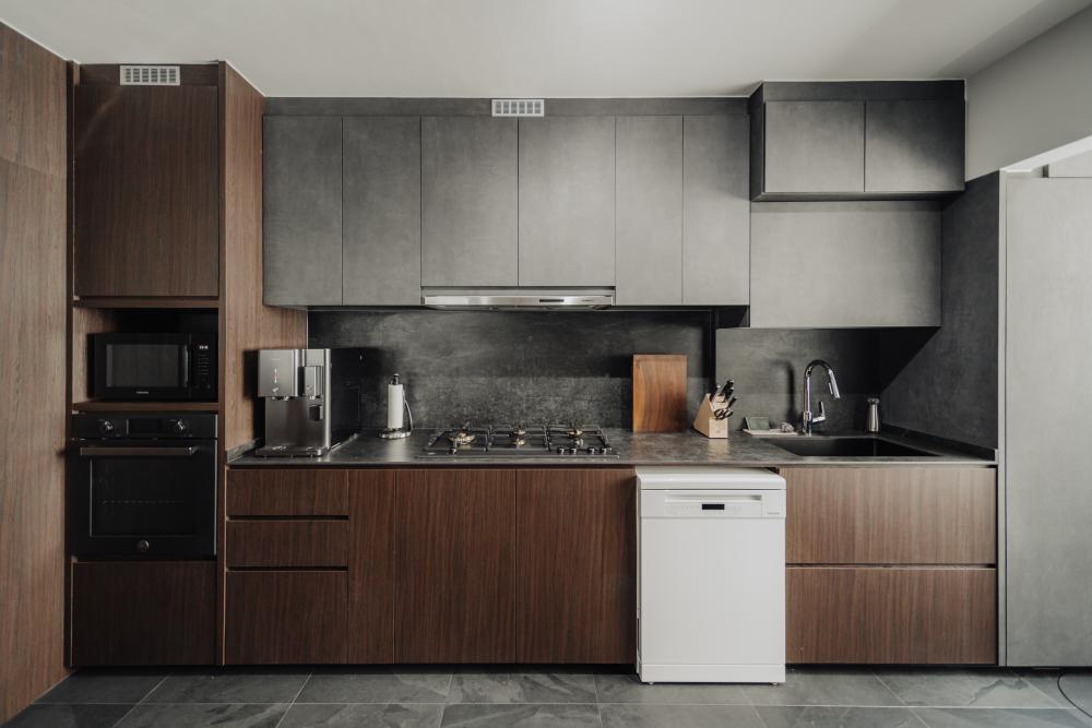 Contemporary Kitchen with Marble Floor and Kitchen Accessories