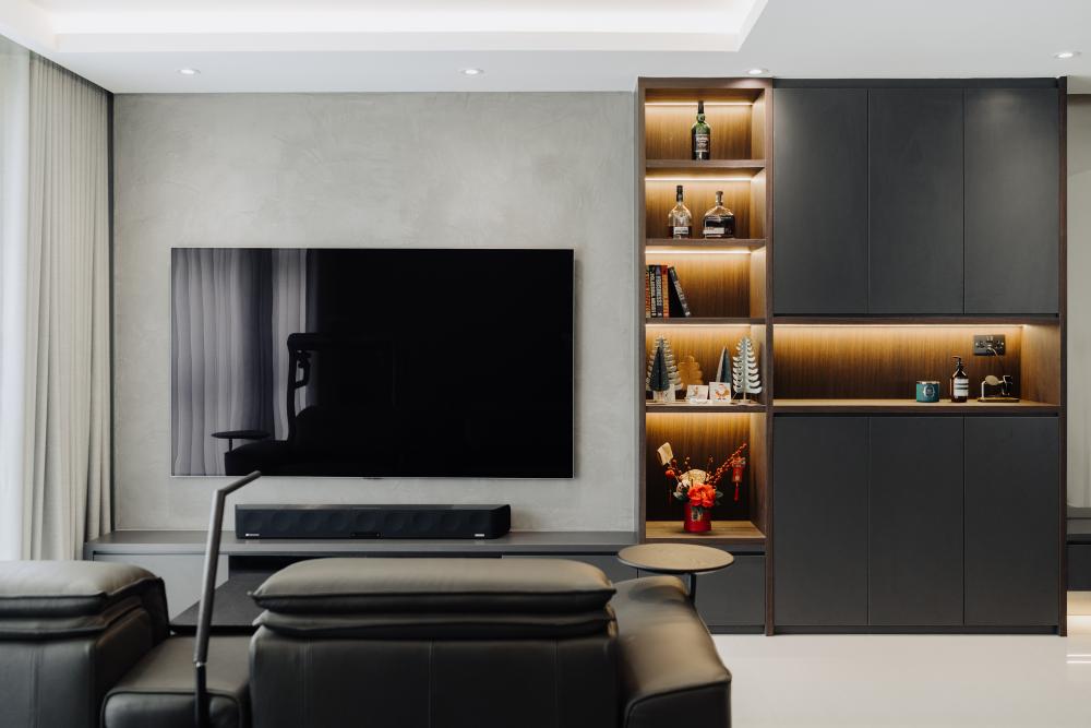Contemporary Living Room with Bookshelf and Sofa