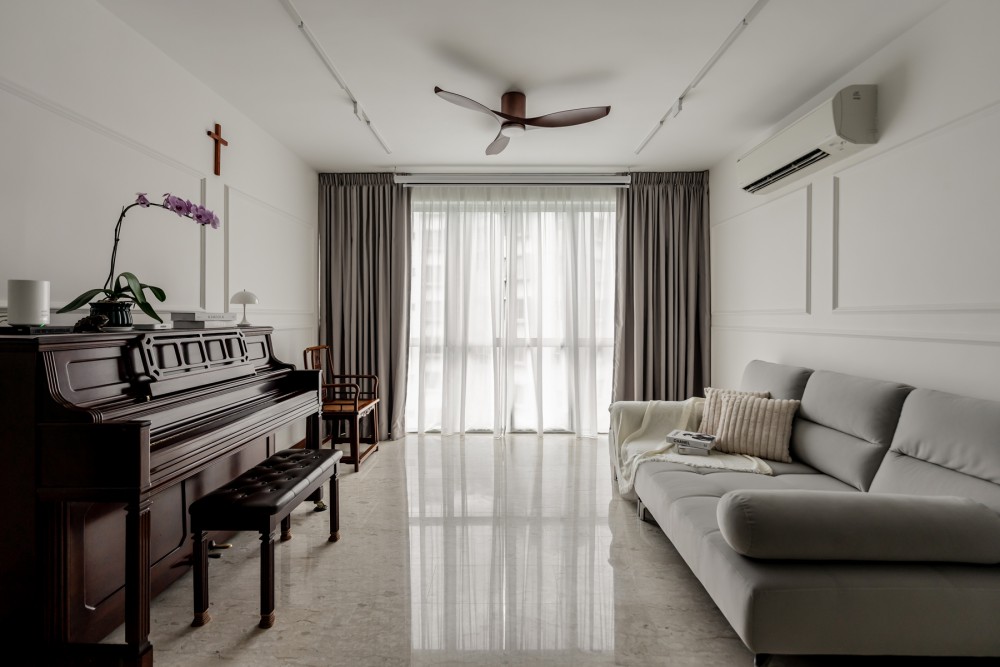 Modern Living Room with Feature Wall and Ceiling Fan