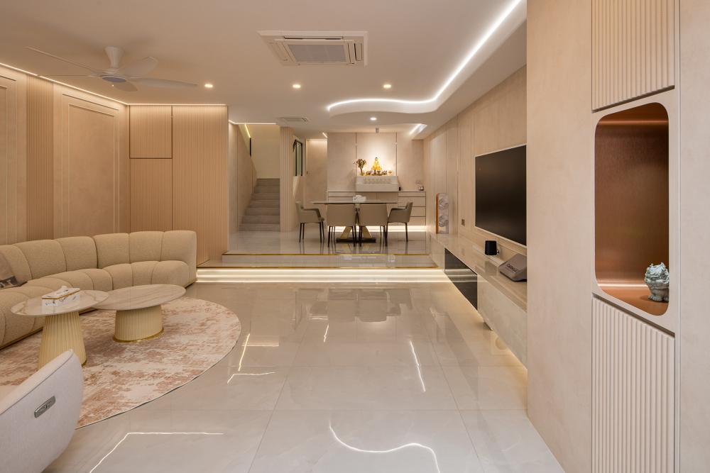 Contemporary Living Room with TV Console and Feature Wall