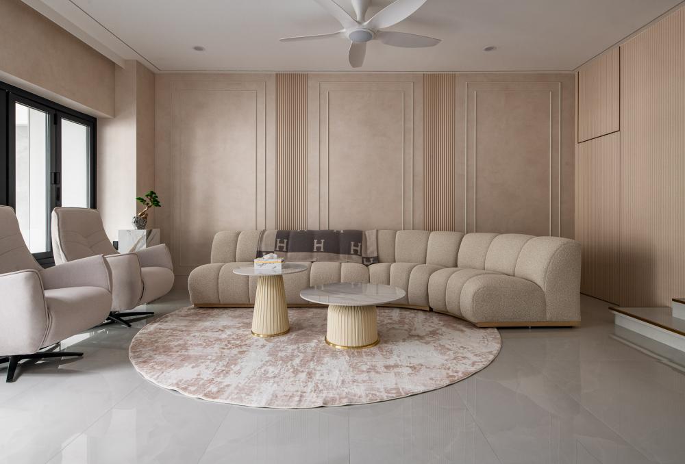 Contemporary Living Room with TV Console and Feature Wall