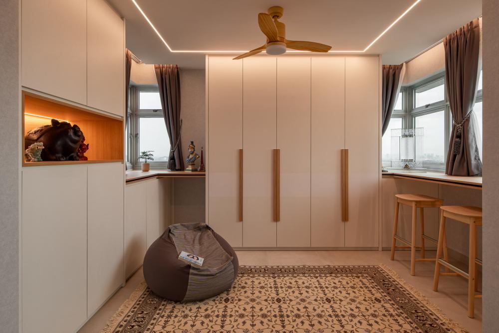 Scandinavian Study with Bookshelf and Desk Chairs