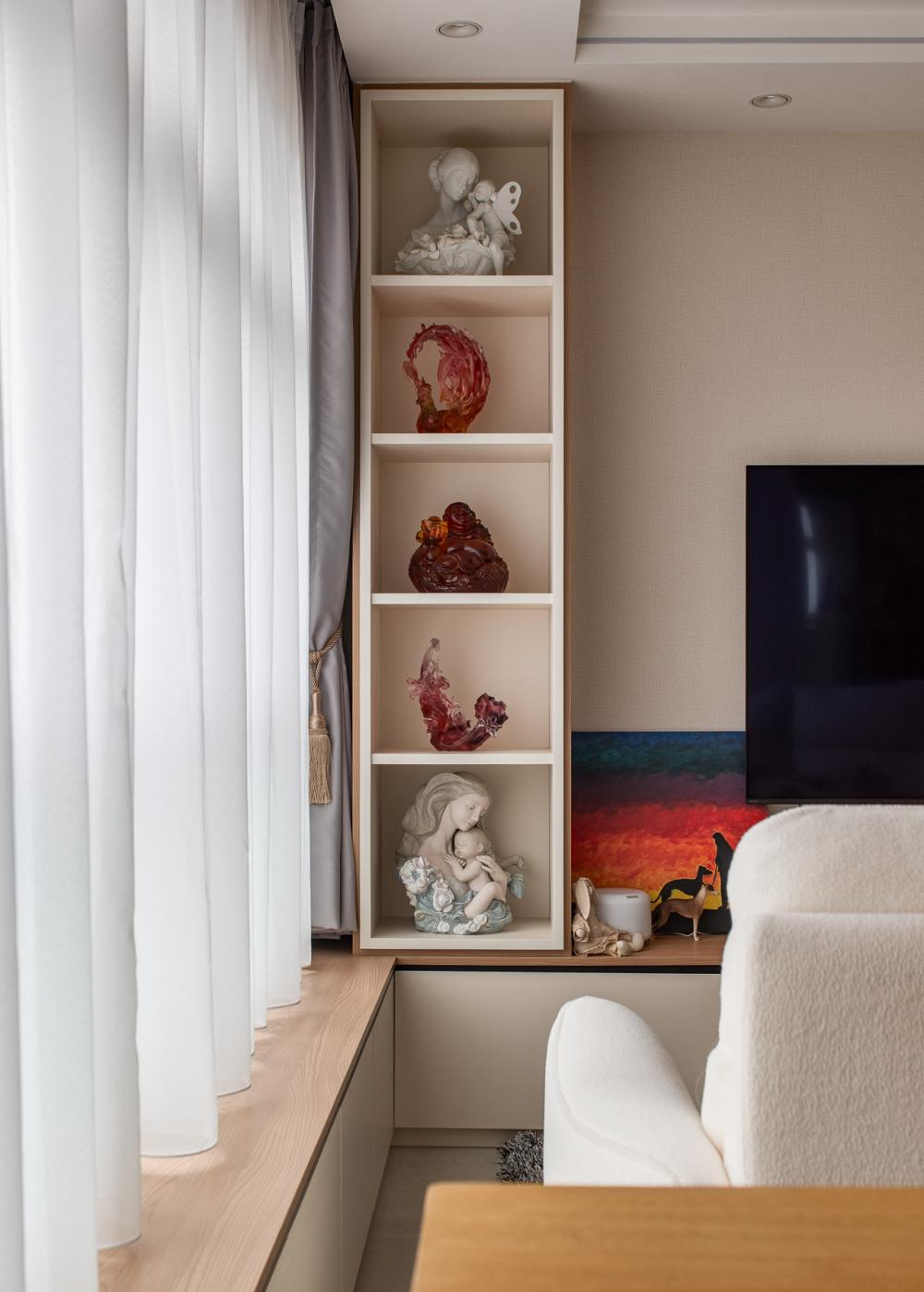 Scandinavian Living Room with TV Console and Feature Wall