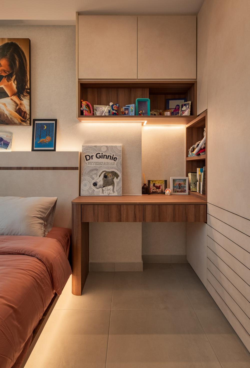 Scandinavian Bedroom with Bookshelf and Bedroom Dresser