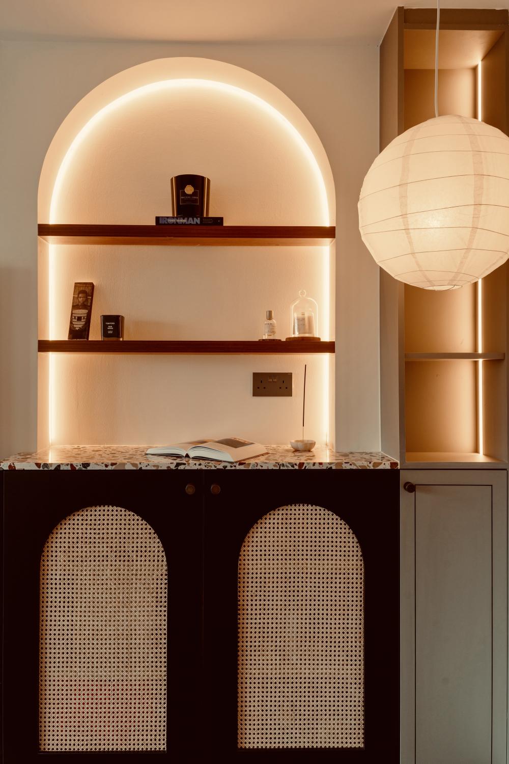 Vintage Living Room with Storage Cabinets and Display Cabinets