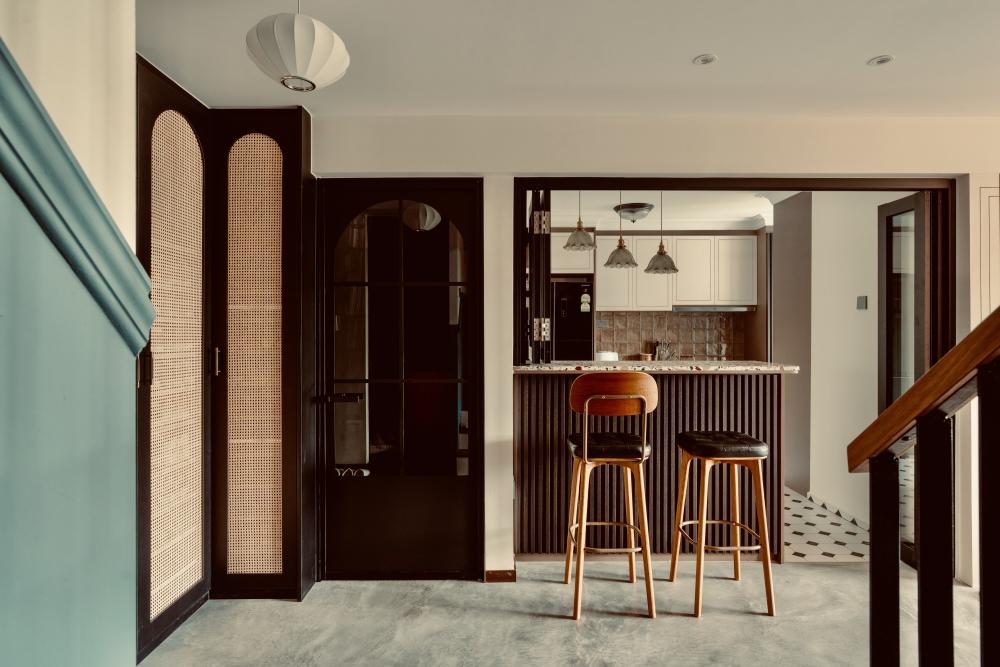 Vintage Entryway with Cement Floor and Bar Counter