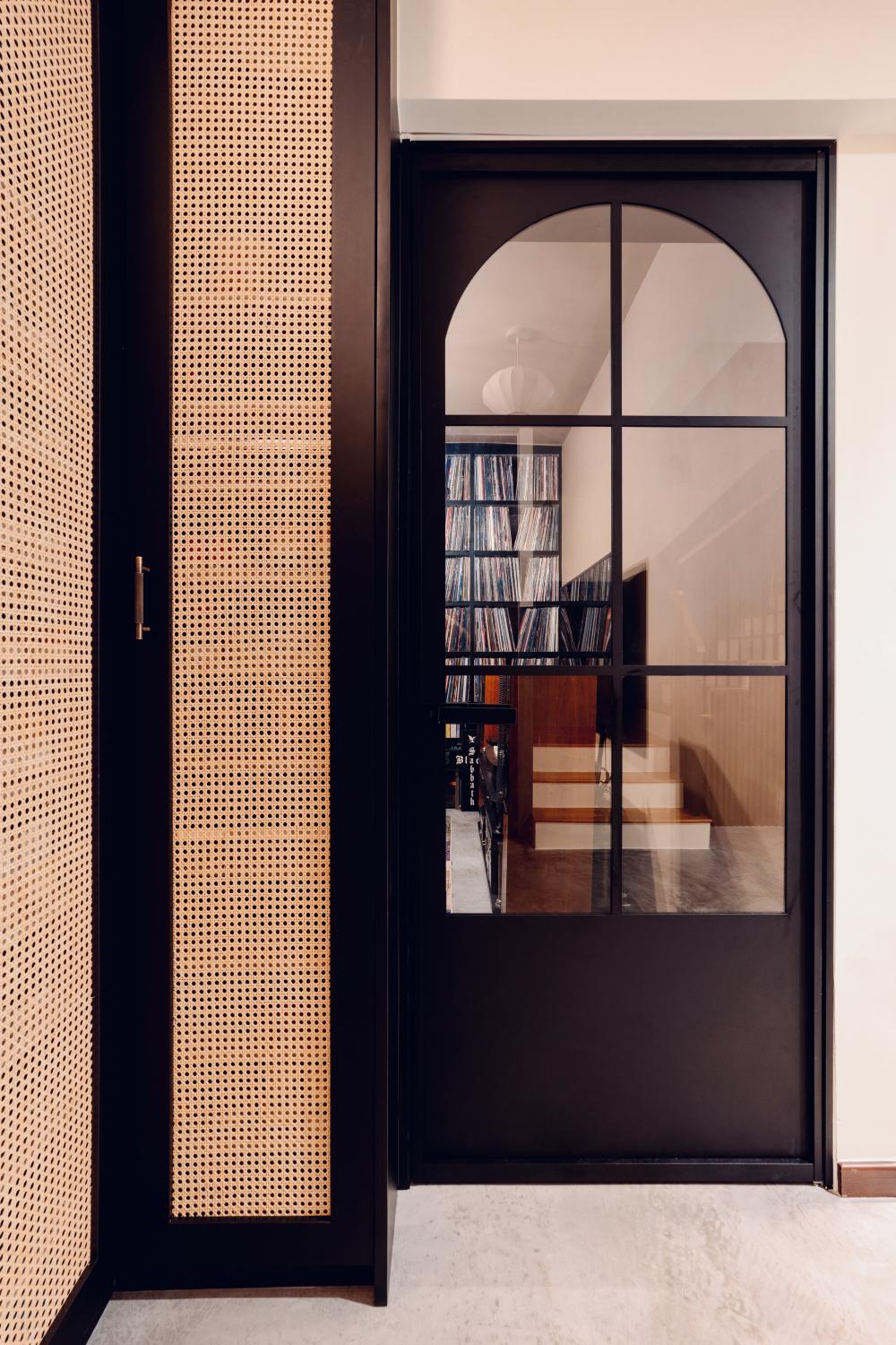 Vintage Entryway with Cement Floor and Shoe Cabinets