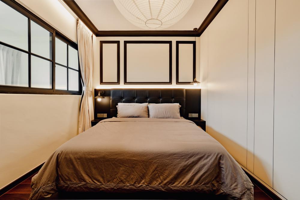 Vintage Bedroom with Vinyl Flooring and Feature Wall