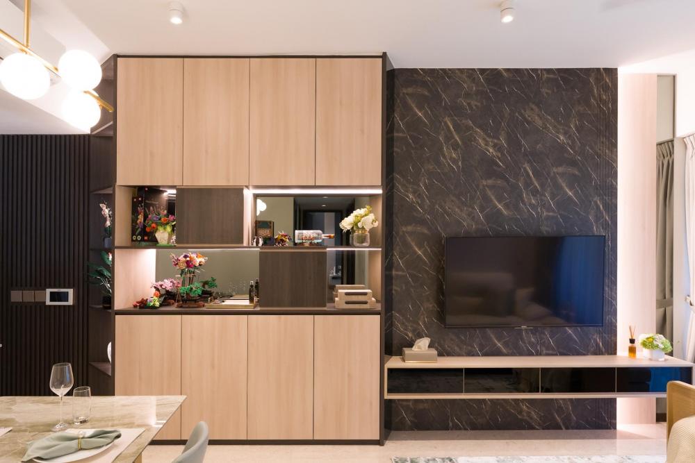Modern Kids Room with Parquet Floor and Cement Floor