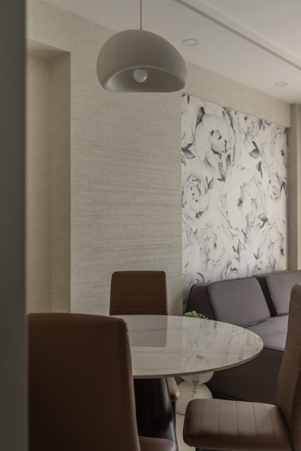 Contemporary Dining Room with Feature Wall and Dining Table