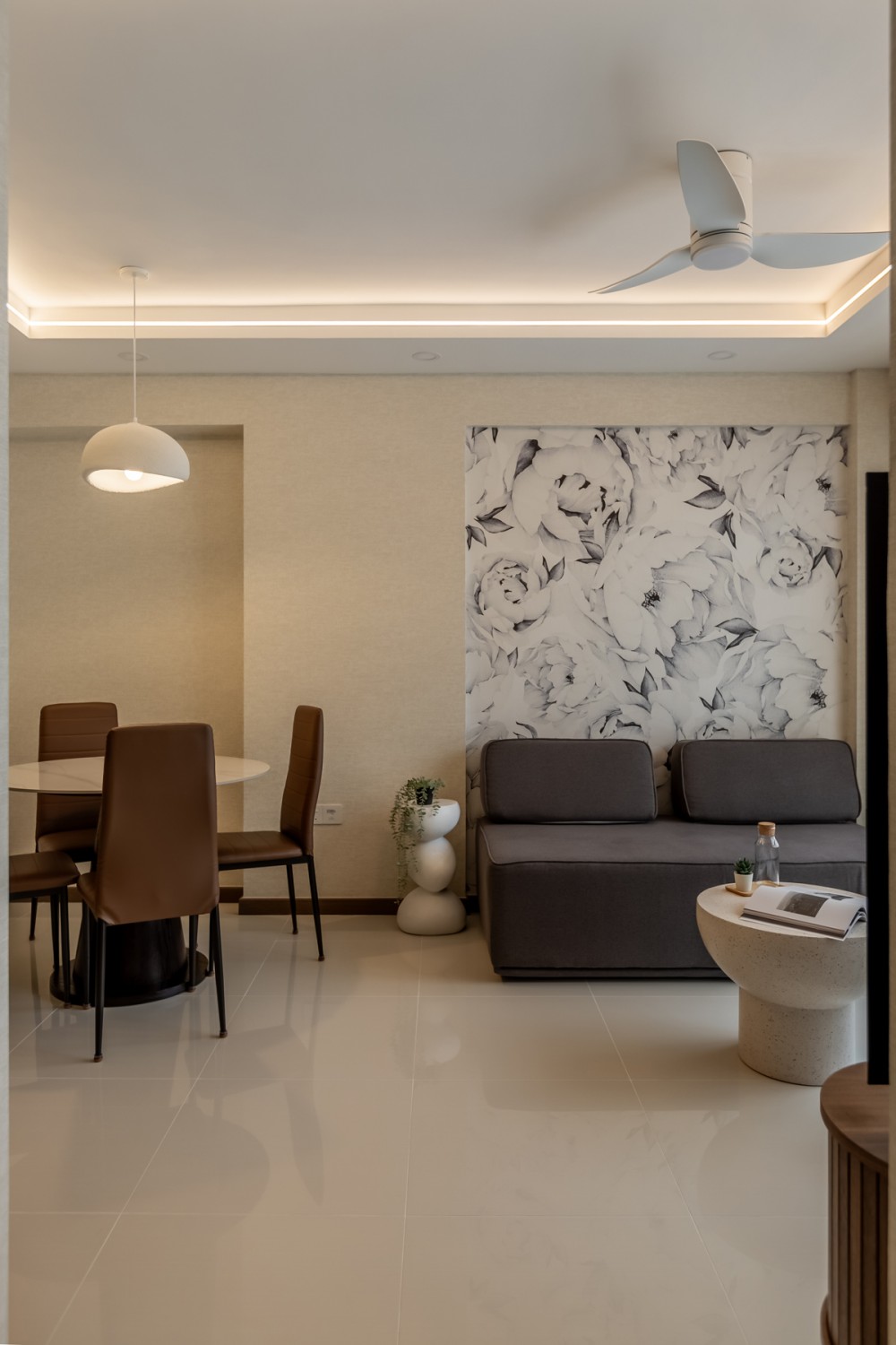 Contemporary Living Room with Feature Wall and Ceiling Light