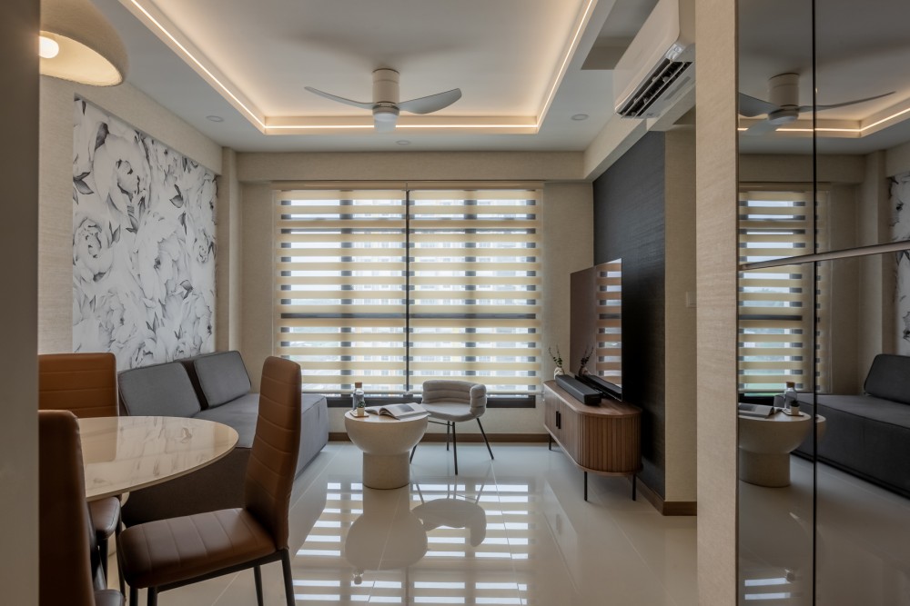 Contemporary Living Room with TV Console and Feature Wall