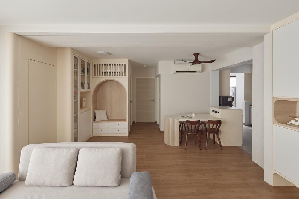 Modern Living Room with Wood Flooring and Feature Wall