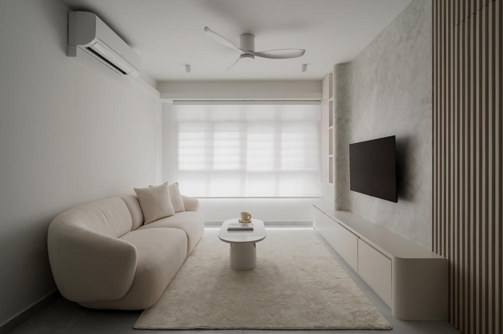 Modern Living Room with Bookshelf and TV Console