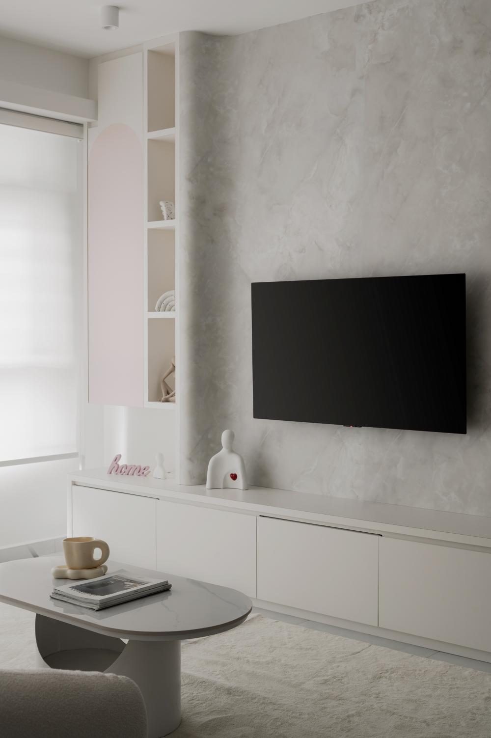Modern Living Room with TV Console and Carpet